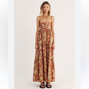 NWT Rumer Neve maxi dress brown print summer peasant boho Revolve M